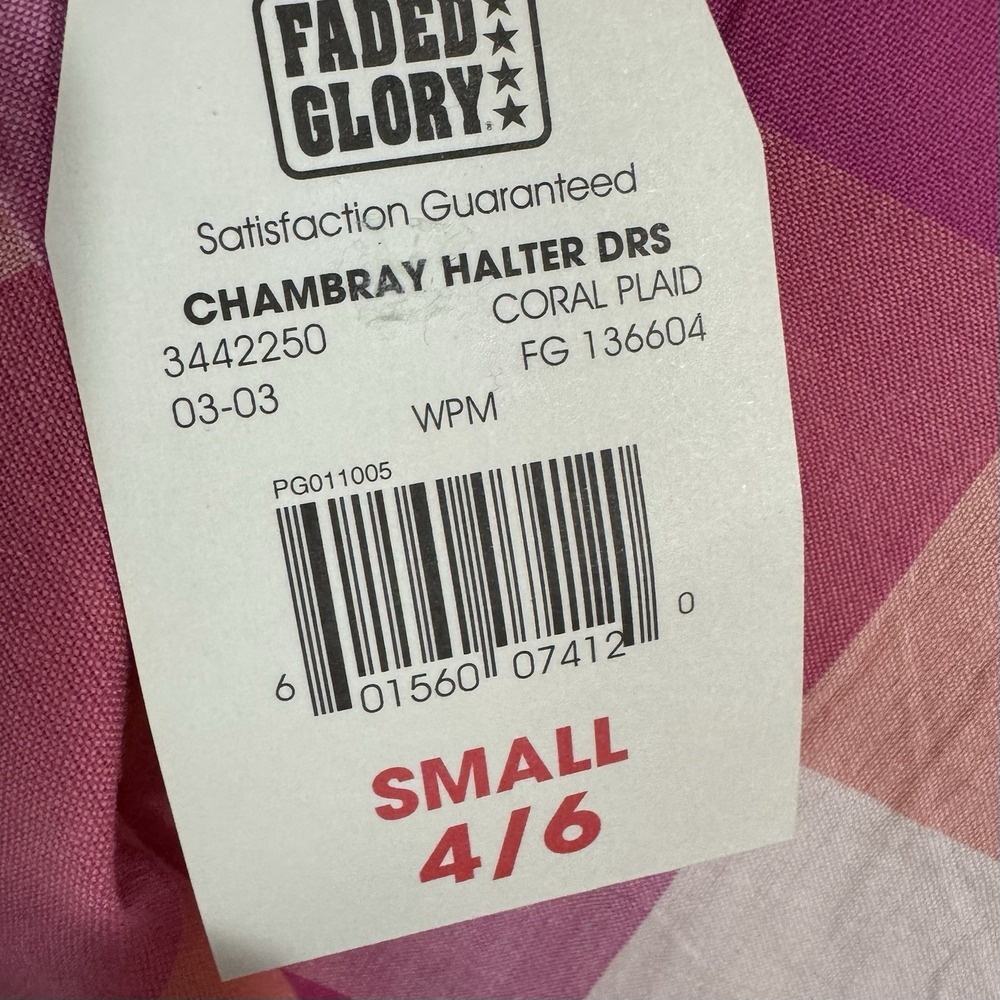 NWT Y2K Plaid Chambray Halter Dress Size S Pink Gingham Sundress Preppy Vintage - Picture 8 of 16